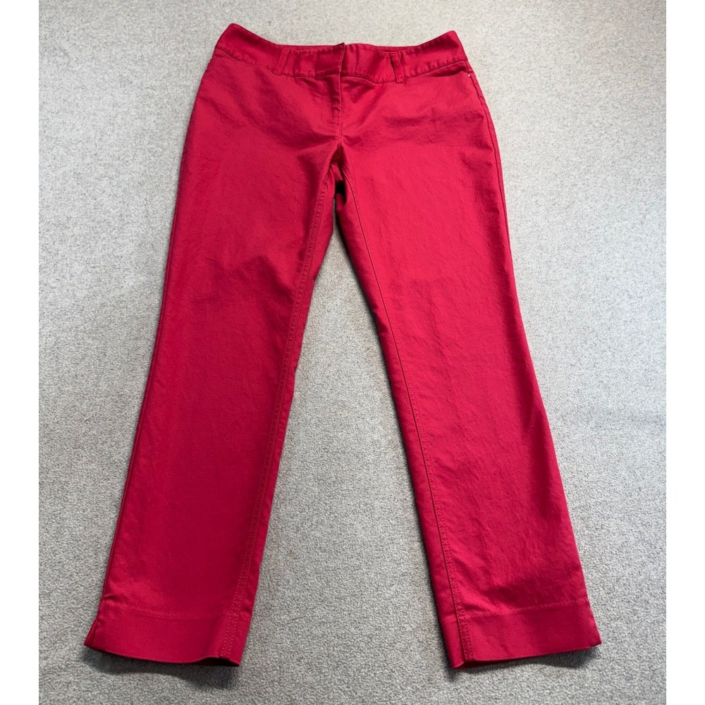 White House Black Market Ankle Pants Womens 8 Red Slim Stretch Career Trousers